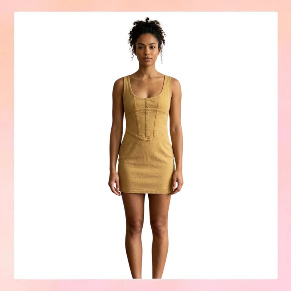 Urban Outfitters Mustard Yellow Corset Seamed Mini Dress M